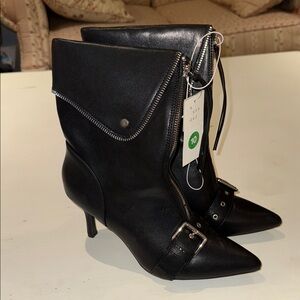Black Heeled Boots with Buckle and Zipper NEW sz 10